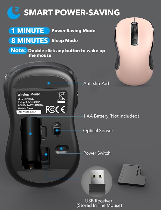 Trueque Wireless Mouse for Laptop, 2.4GHz Ergonomic Computer Mouse with Back & Forward Buttons, 3 Adjustable DPI Levels, 6 Buttons, Optical USB Cordless Mice for Windows Chromebook MacBook PC (Pink)