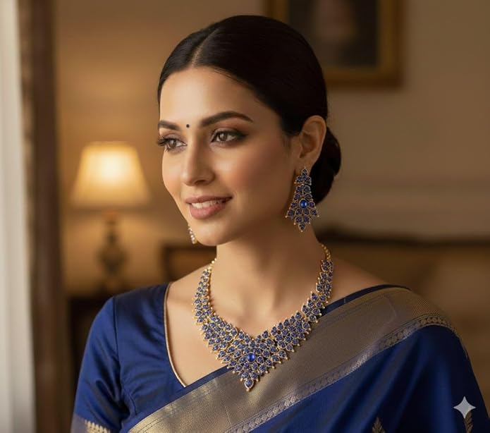 Touchstone Indian Bollywood Tinsel Town Traditional Western Taste Studded Diamond Look Rhinestones Designer Bridal Jewelry Necklace Set for Women