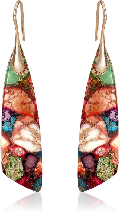 Natural Stone Earrings for Women Boho Triangles Dangle Drop Earrings