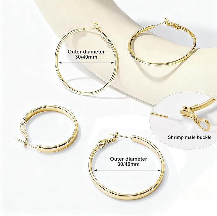 4 Pairs Silver Gold Hoop Earrings for Women | 14K Gold Plated Hoop Earrings Set Hypoallergenic Earring Lightweight Dangle Earrings Set