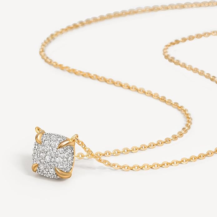 MEVECCO Dainty Gold Necklace For Women 18k Gold Plated Full CZ Pendant Necklace Handmade Necklace Jewelry Everyday Wear