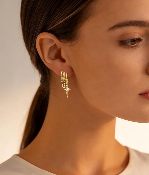 Gold Earrings for Women Trendy, Simple Dainty 14K Gold Plated Paperclip Square Chain Link Dangle Hoops Earrings Pin Stud Huggie Earrings Lightweight Hypoallergenic Minimalist Aesthetic Gold Jewelry for Christmas Gifts