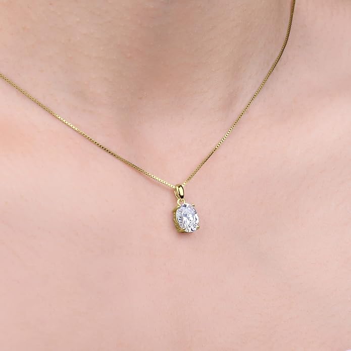 JewelryPalace Oval Cut 1ct 2ct Cubic Zirconia Solitaire Pendant Necklace for Women, 925 Sterling Silver Necklaces for Her, Classic Simulated Diamond Jewelry Set Gift, 18 Inches Chain