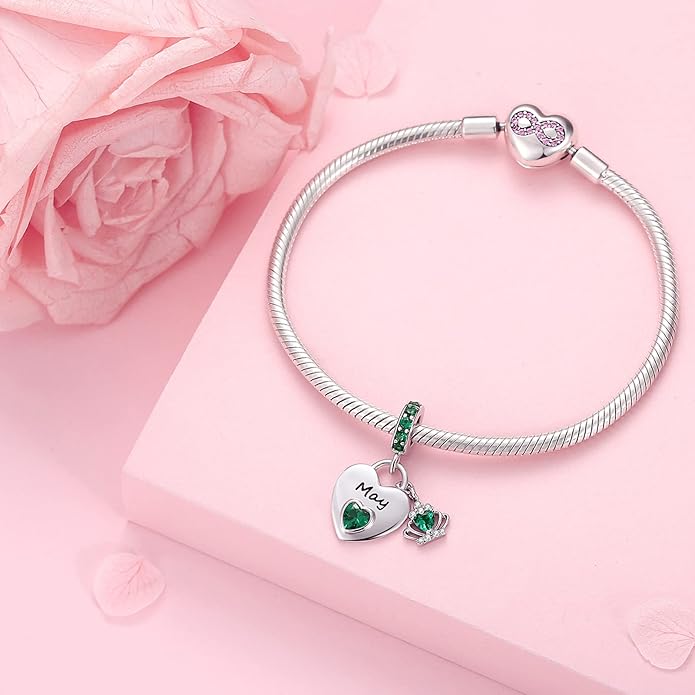 Birthstone Charms for Charms Bracelet: 925 Sterling Silver Heart Dangle Charms for Bracelets and Necklaces, Birthday Mother's Day Christmas Gifts For Women.
