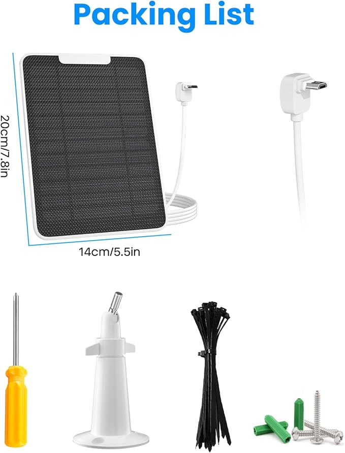 5W Arlo Solar Panel Charger Compatible with Arlo Essential Spotlight/XL Spotlight Camera, Arlo Essential Solar Panel Charger w/ 10ft Waterproof Micro USB Charging Cable, Adjustable Wall Mount, 1 Pack