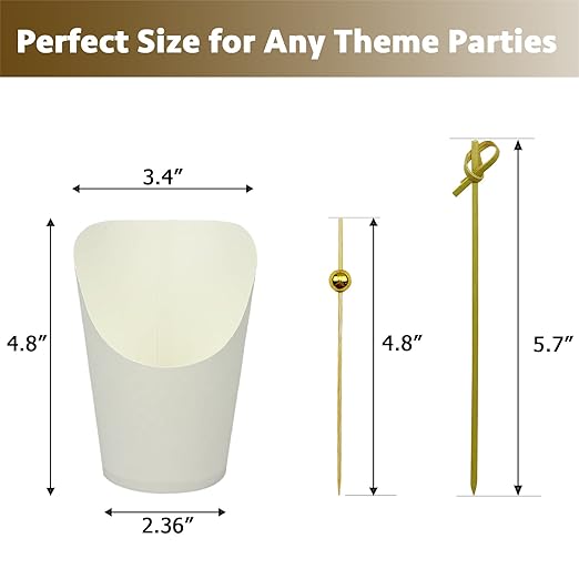 CAMKYDE [50 cups + 200 picks] 14 oz Disposable Charcuterie Cups with Sticks (White)