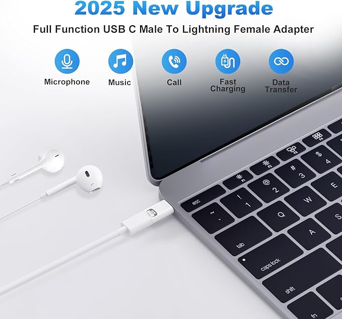 USB C to Lightning Headphone Audio Adapter, 3-in-1 Type C Male to Female Lightning Earphone Converter with Charge/Data Transfer,Compatible with iPhone 16/15 Plus/Pro/Max, iPad Pro/Air 6/5/4