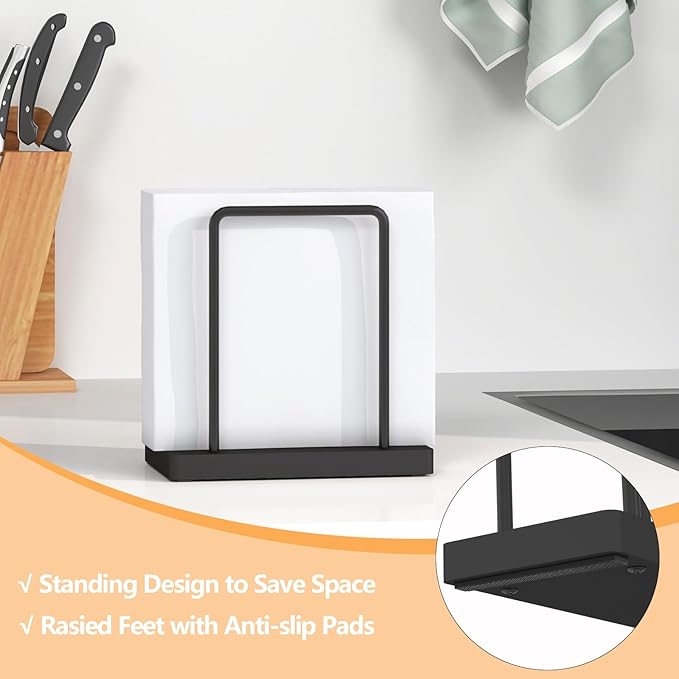 Napkin Holder for Table, Wood Metal Napkin Holder for Kitchen Dining, Standing Paper Napkin Storage for Table Countertop, Black