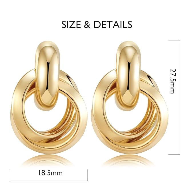 Chunky Statement Earrings for Women， Knot Link Circle Geometric Drop Dangle Earrings Studs， Trendy Jewelry