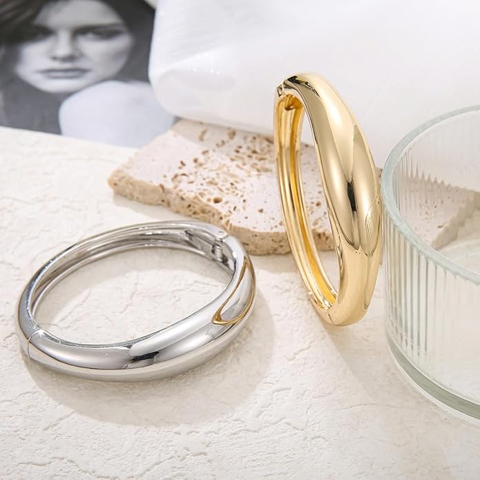 Gold/Silver Cuff Bangle Bracelets For Women Chunky Waterdrop Twisted Hinged Bangle Bracelets Minimalist Arm Cuff Bracelet Jewelry Gifts