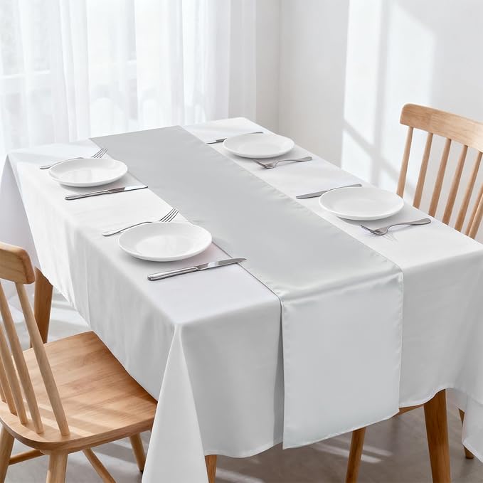 10 Pack Satin Table Runner Silver 12 x 108 Inch Long,Satin Silk Table Runner for Wedding,Birthday Party and Banquet(Silver,10 Pack)
