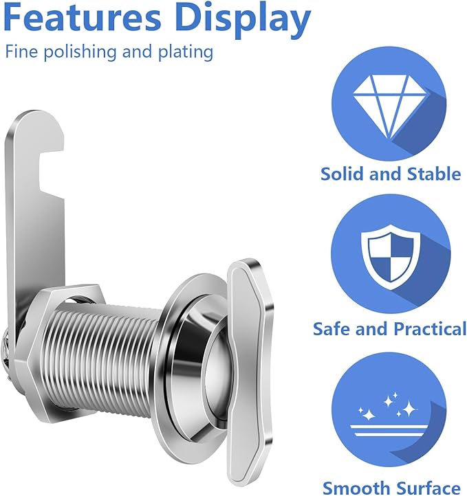 Thumb Operated Offset Cam Lock, 1-1/8” Cylinder Fits on 7/8” Max Door Thickness, Non-Locking Replacement Lock for RV Compartment Camper Storage, Cabinets,Drawers (1-1/8 Inch 3Pack)