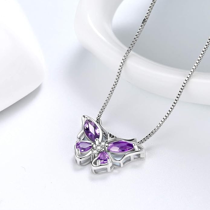 Aurora Tears Butterfly Jewelry,Women 925 Sterling Silver Butterflies Birthstone Pendant Necklace/Earrings/Rings Wedding Gift