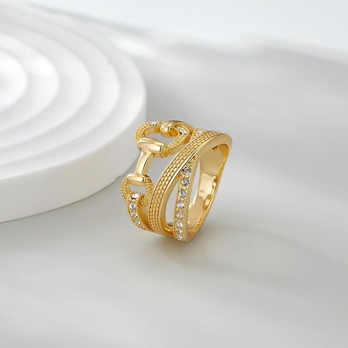 Gold Rings for Women Fashion Vintage Chunky Statement Punk Marcasite Ring Multiple Rows Band Costume Jewelry for Her