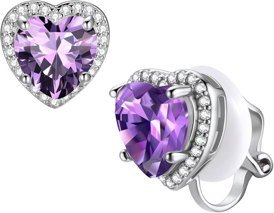 FindChic Sparkling Birthstone Clip On Earrings for Women, Silver Plated Stud Earrings 8MM Cubic Zirconia Non Pierced Studs, 12 Months Birthday Jewelry Gift