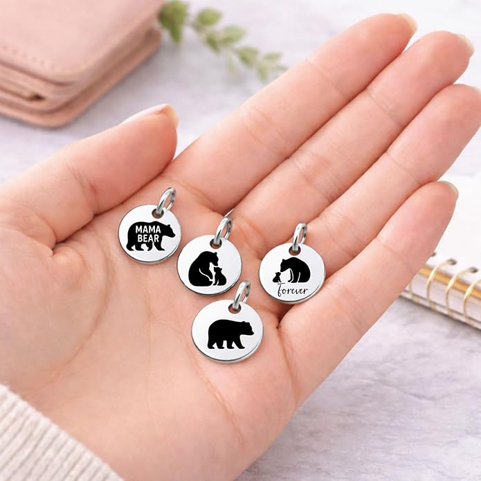 SM Design Pregnancy & New Baby Charm Set – Set of 4 Meaningful Stainless Steel Charms – Great for Crafting, Making Bracelets and Necklaces - Meaningful Keepsake Charms for Expecting & New Moms