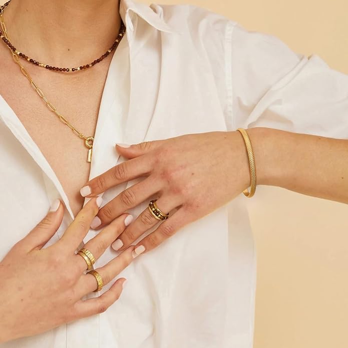 PERNNLA PEARL Dainty Gold Bar Bracelet for Women Simple Delicate Thin Cuff Bangle Hook Bracelet 18K Gold Plated Handmade Minimalist Jewelry