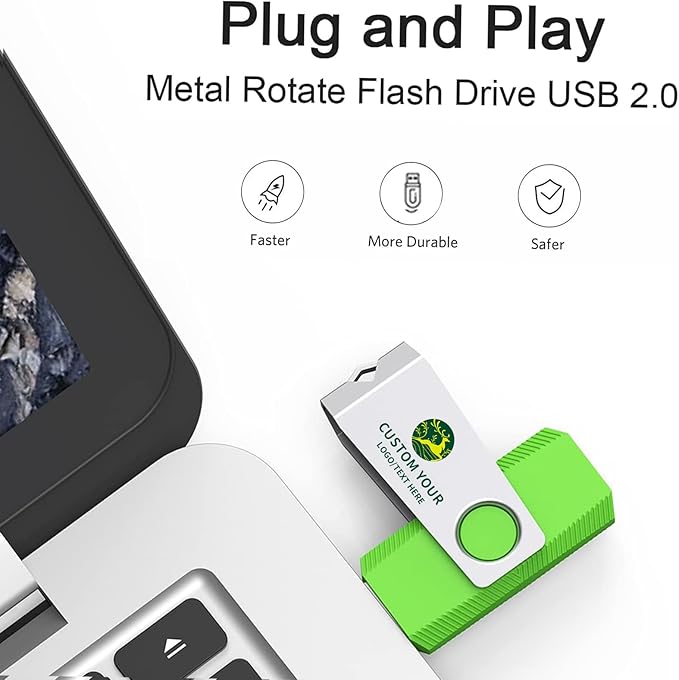Customizable Flash Drives 16GB, Wooolken Personalized USB 2.0 Drive 10/20/50/100 Pack, Custom Thumb Drive Engraved Logo USB Drive (Mixcolors)