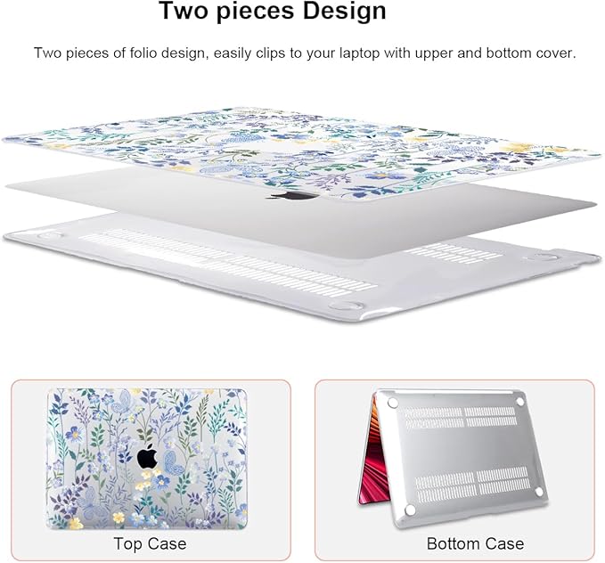 for MacBook Pro 13 inch Case 2022 2021 2020 Release A2338 M2 M1 A2289 A2251, Printed Pattern Plastic Hard Shell Cover for MacBook Pro 13.3-inch Touch Bar Fits Touch ID, Meadow Wildflower
