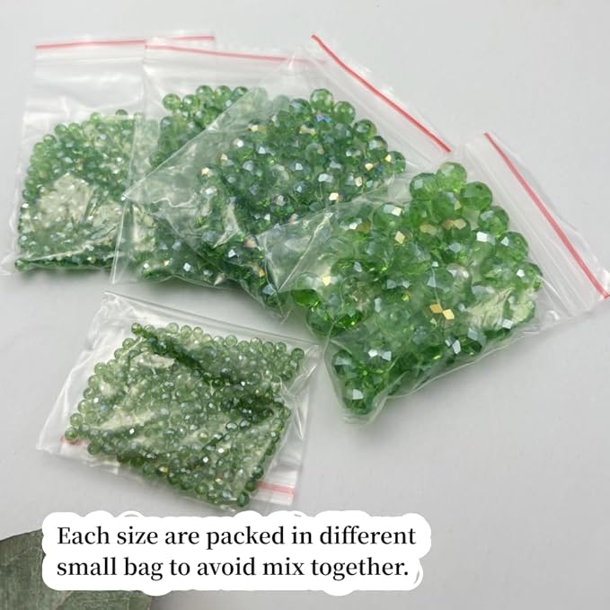 600pcs Crystal Glass Beads 3mm 4mm 6mm 8mm 10mm Rondelle Faceted Crystal Beads Spacer Beads for Necklace Bracelet Earrings DIY Jewelry Crafts Making Supplies(Green AB)