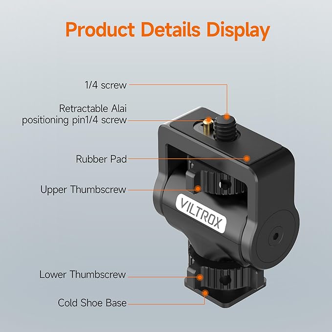 Adjustable Gimbal Monitor Cold Shoe Adapter, Metal Field Monitor Mount Holder, 360 Degree Swivel and Tilt Adjustable Monitor Mount Bracket with Cold Shoe Mount, Locating Pin Design Cold Hot Adapter