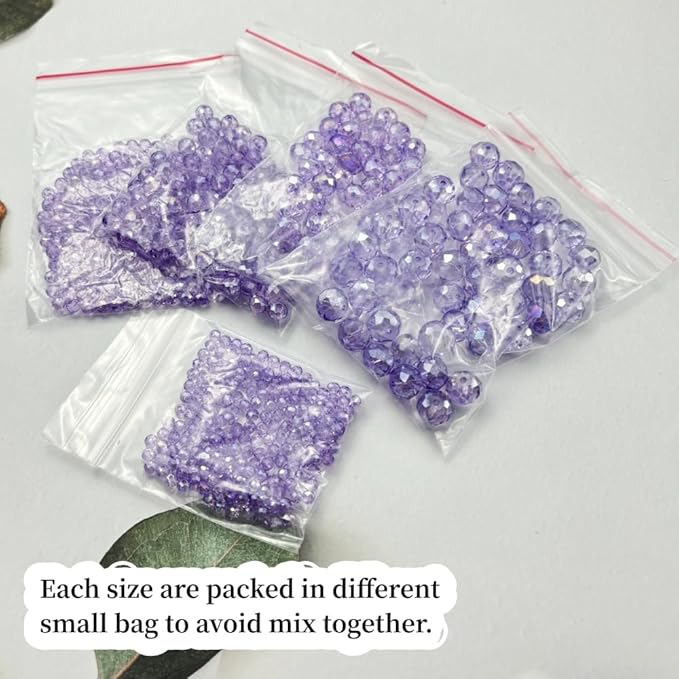 600pcs Crystal Glass Beads 3mm 4mm 6mm 8mm 10mm Rondelle Faceted Crystal Beads Spacer Beads for Necklace Bracelet Earrings DIY Jewelry Crafts Making Supplies(Crystal Purple AB)