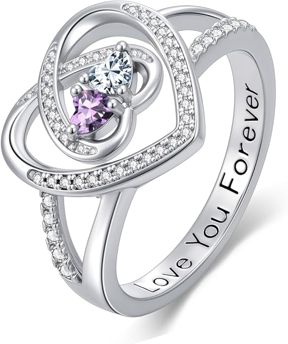 Valentine's Day Gifts for Women Birthstone Rings for Women Heart Statemet Engagement Eternity Wedding Promise Rings Jewelry Anniversary Christmas Valentine Mothers Day Birthday Gifts for Wife Her Girlfriend