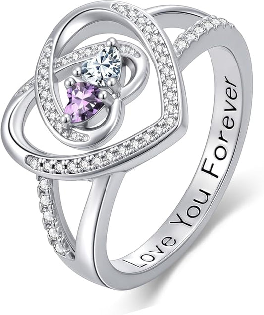 Valentine's Day Gifts for Women Birthstone Rings for Women Heart Statemet Engagement Eternity Wedding Promise Rings Jewelry Anniversary Christmas Valentine Mothers Day Birthday Gifts for Wife Her Girlfriend