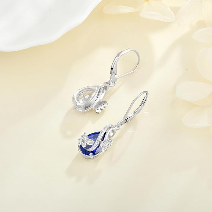 Butterfly Jewelry Sets for Women 925 Sterling Silver Birthstone Tanzanite Earrings and Necklace Set