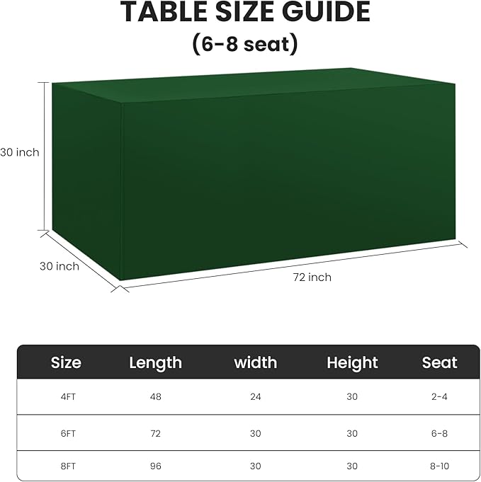 Ascoza 2 Pack Fitted Tablecloth for 6 Foot Rectangle 72 x 30 Inch Hunter Table Covers Water Resistant Polyester Cloth for Folding, Parties,Display, Trade Show (Hunter)