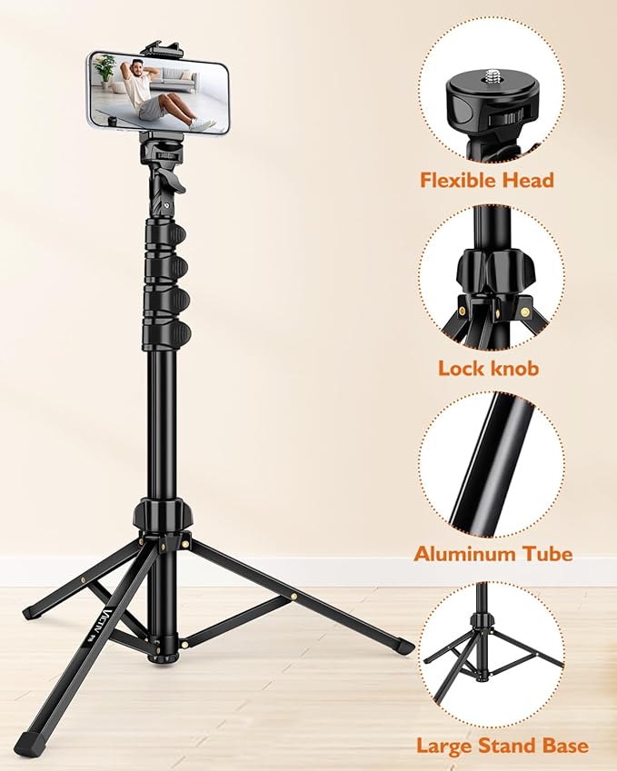 Victiv 71" Phone Tripod, Camera Stand Tripod with Remote and Phone Holder, Sturdy & Stable, Height Adjustable Selfie Stick Mode, Perfect for Selfies Video Recording/Cooking/Vlog/Photo