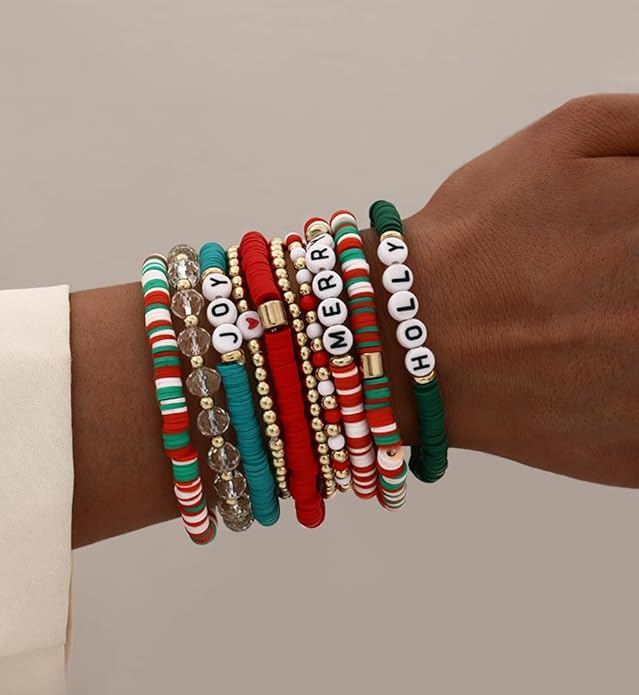 iF YOU 13pcs Heishi Clay Beaded Stretch Bracelets for Women, Boho Gold Surfer Stackable Bracelet Stacks White Brown Black Beach Jewelry