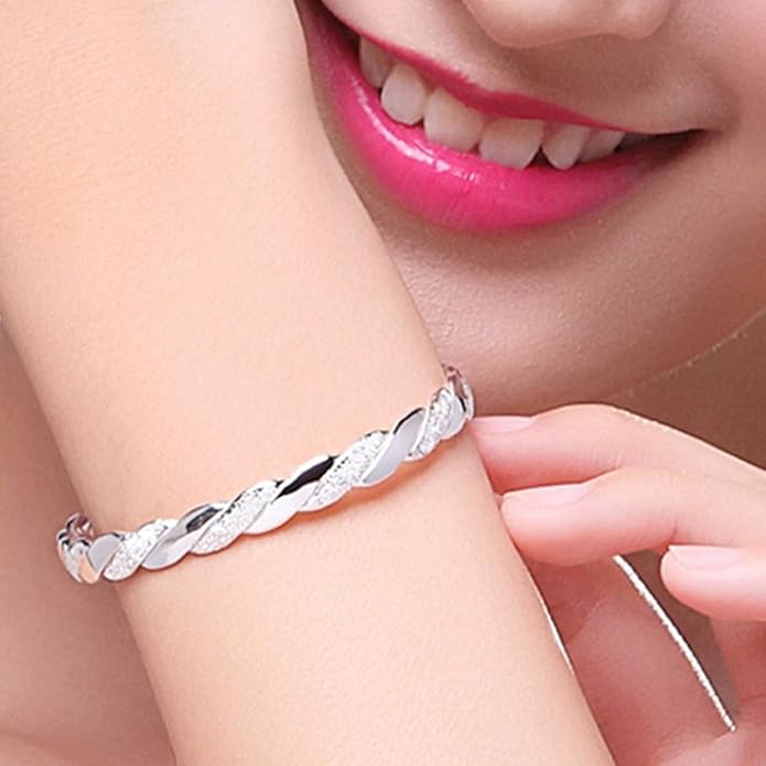 925 Sterling Silver Cuff Bangle Bracelets Adjustable Open Bangles, Fashion Jewelry Simple Adjustable 925 Silver Bangles for Women Mom Wife