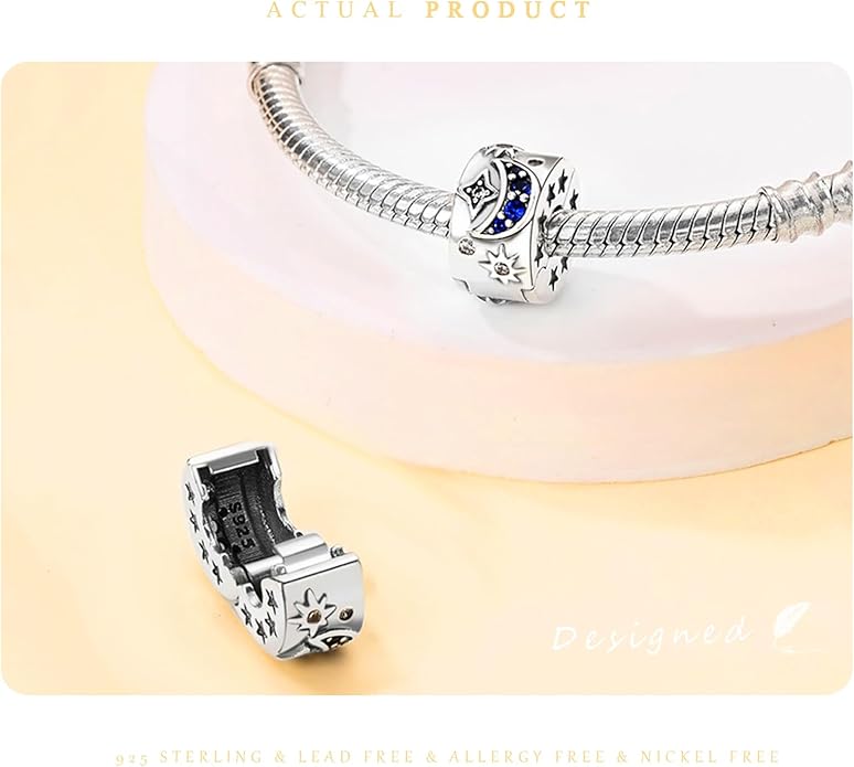925 Sterling Silver Charms Bead for Bracelets Necklaces, Star Moon Crescent Sun Solar Pendent, Blue Ocean Starfish Shells Turtle Crab Starry Sea Cute Jewelry Birthday Gifts for Women Men