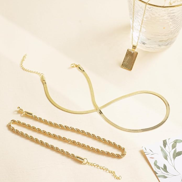 Layered Gold Necklaces for Women, Stackable 14K Gold Plated Necklace, Dainty Cross/Circle/Heart Pendant layered Necklace, Adjustable Dainty Gold/Silver Necklace Jewelry Set for Women