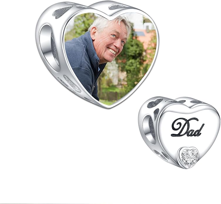 Annmors Personalized Photo Charm for Bracelet Necklaces,925 Sterling Silver Charm Love Heart Shaped Engraved Customize Picture Gift for Birthday Mother's Day Christmas,Bead Charms Jewelry for Women