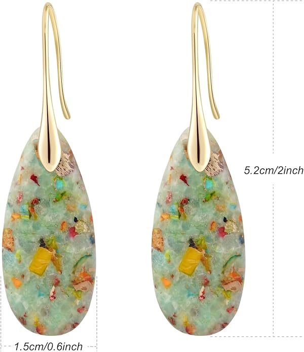 Natural Healing Stone Fishhoop Dangle Drop Earrings Statement Gold silver earrings