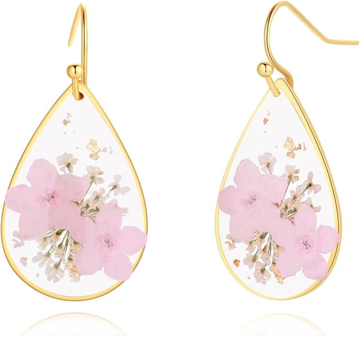 Forget-Me-Not and Queen Anne's Lace Pressed Wildflower Earrings | Pressed Flower Earrings | Handmade Drop and Dangle Earrings | Gift for Woman