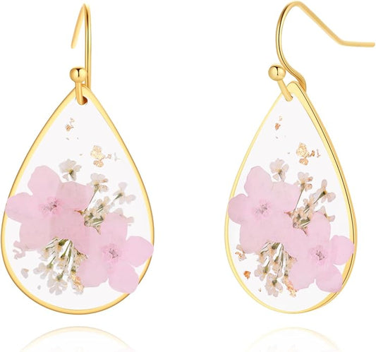 Forget-Me-Not and Queen Anne's Lace Pressed Wildflower Earrings | Pressed Flower Earrings | Handmade Drop and Dangle Earrings | Gift for Woman