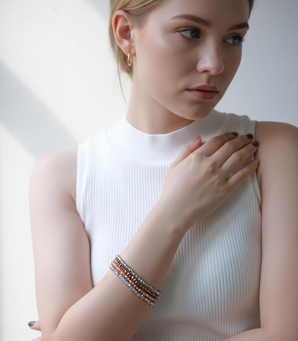 Noessla Beaded Boho Stretch Bracelet Colorful Stackable Crystal Beads Bracelets Trendy Costume Jewelry Mothers Day Gifts for Women