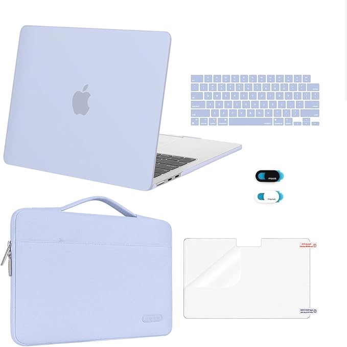 MOSISO Compatible with MacBook Air 13 inch Case 2025 2024 2023 2022 M4 A3240 M3 A3113 M2 A2681, Hard Shell&Sleeve Bag&Keyboard Skin&Webcam Cover&Screen Film for MacBook Air 13.6 inch, Pastel Blue