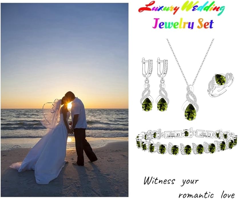LMXXVJ Jewelry Set for Women,Teardrop Cubic Zirconia Necklace Earrings Adjustable Ring Bracelet Jewelry Set Formal Jewelry Gift