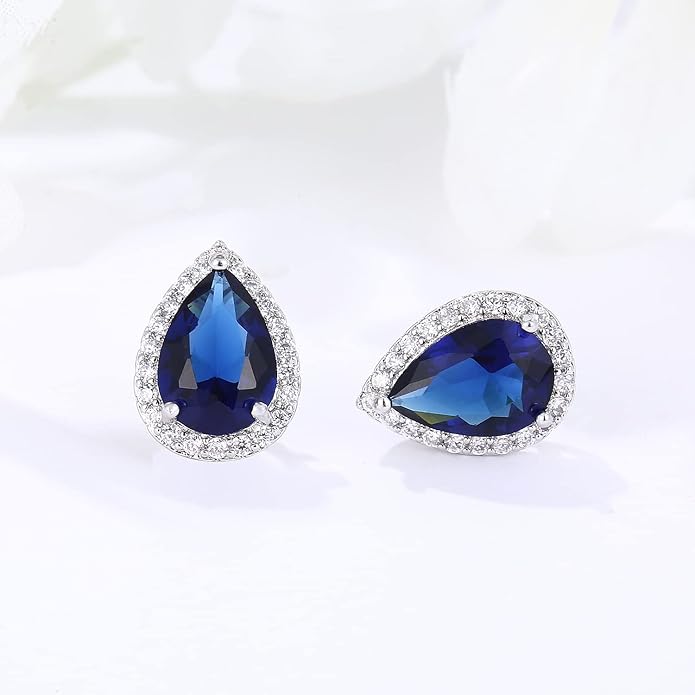 YOMELA Cubic Zirconia Earrings Studs, Halo CZ Birthstone Simulated Diamond Stud Earrings for Women