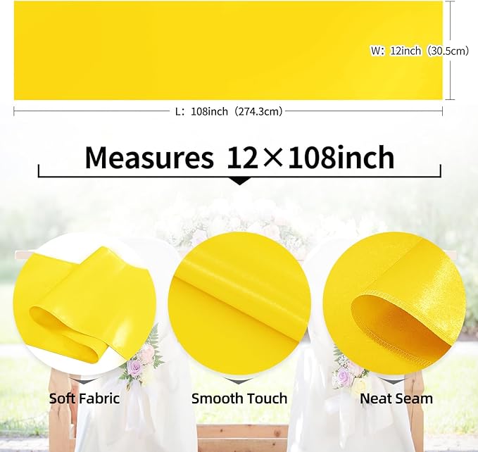 10 Pack Satin Table Runner Yellow 12 x 108 Inch Long,Satin Silk Table Runner for Wedding,Birthday Party and Banquet(Yellow,10 Pack)