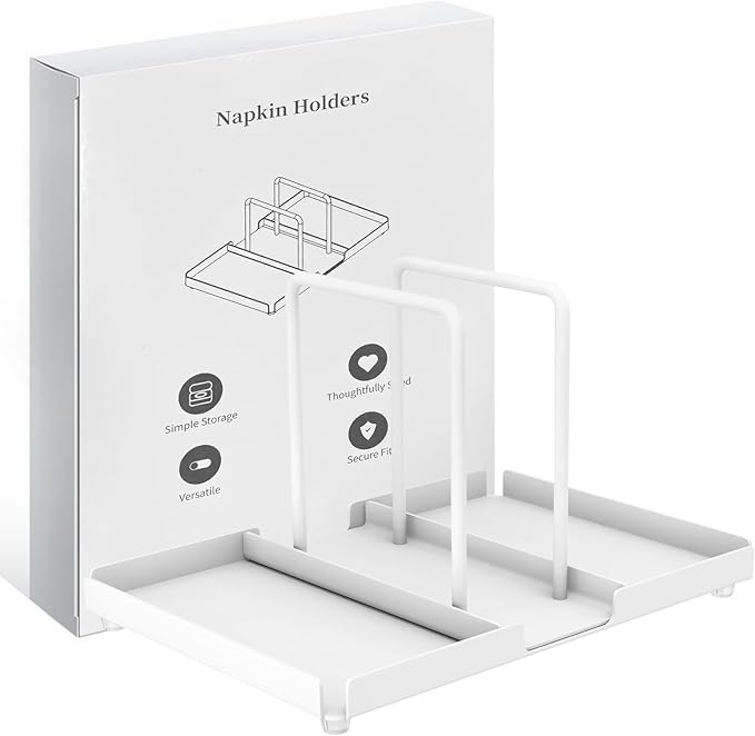Napkin Holder for Table, Metal Napkin Holder with Salt and Pepper Shakers Caddy, Standing Paper Napkin Storage for Kitchen Dining Table Decor, White