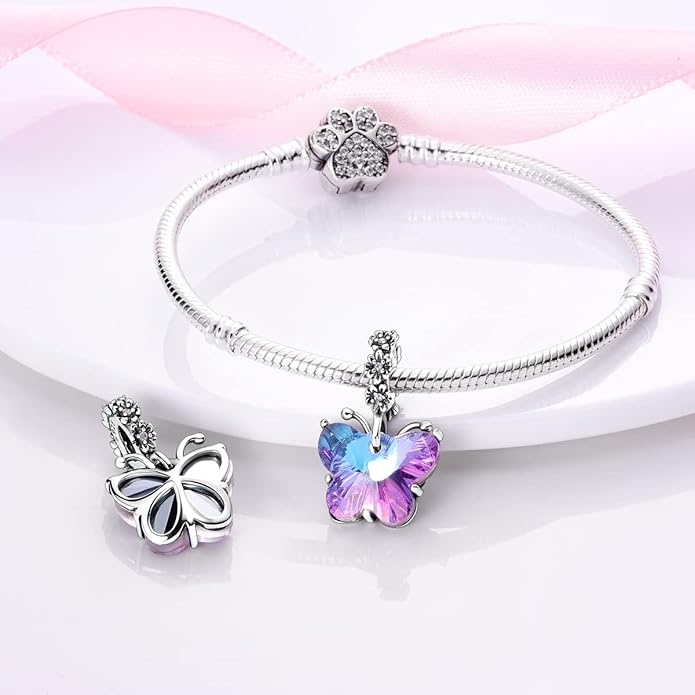 MULA 925 Sterling Silver Charms for Bracelets and Necklaces Airplane Passport Dangle Pendants Beads Butterfly Dragonfly Charms Jewelry Charm for Women