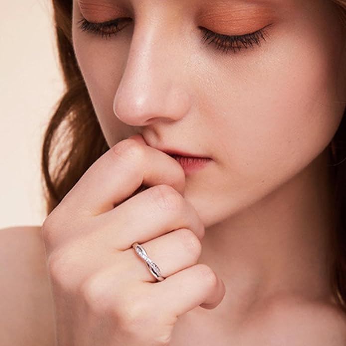 OOOPEL Sterling Silver Adjustable Ring S925 Silver Rings for Women Cubic Zirconia Twist Love Knot Dainty Ring Silver Minimalist Open Finger Rings Silver Thumb Sterling Silver Ring