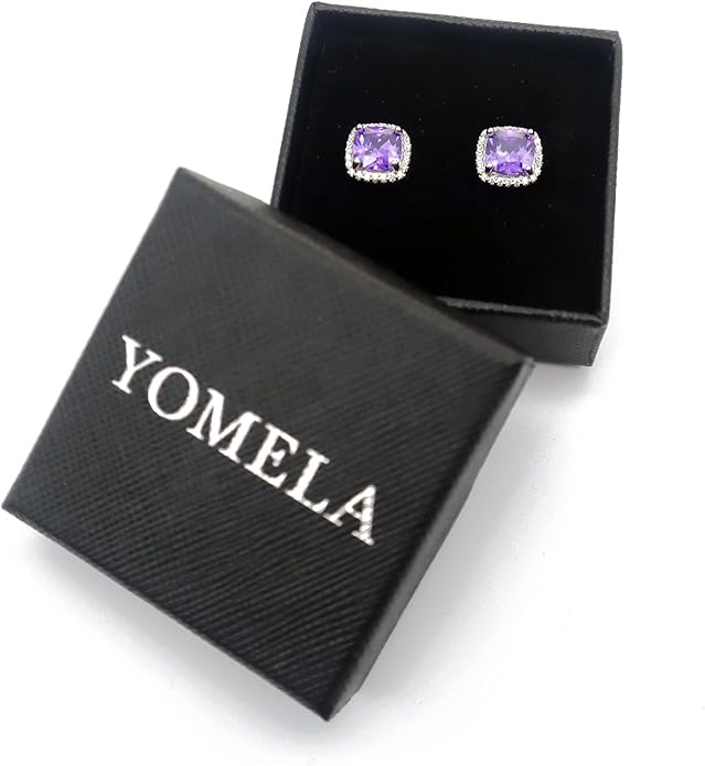 YOMELA Cubic Zirconia Earrings Studs, Halo CZ Birthstone Simulated Diamond Stud Earrings for Women