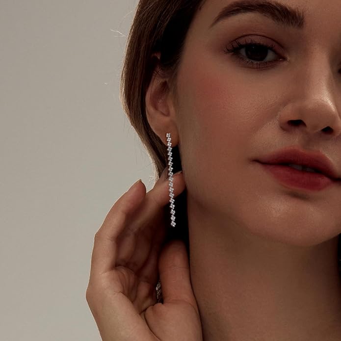 Tennis Necklace Bracelet for Women, Dainty Sterling Sliver Choker Necklace Crystal Link Bracelet Stud Earrings for Women Wedding Jewelry for Bride Jewelry Set Accessories