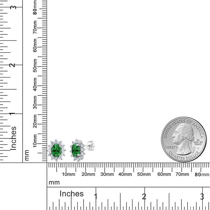 Gem Stone King 7X5MM Oval Gemstone Birthstone Stud Earrings For Women | Princess Diana Royal Halo Style | 925 Sterling Silver | Fine Jewelry Gifts for Anniversary Wedding Her Mom Women Wife